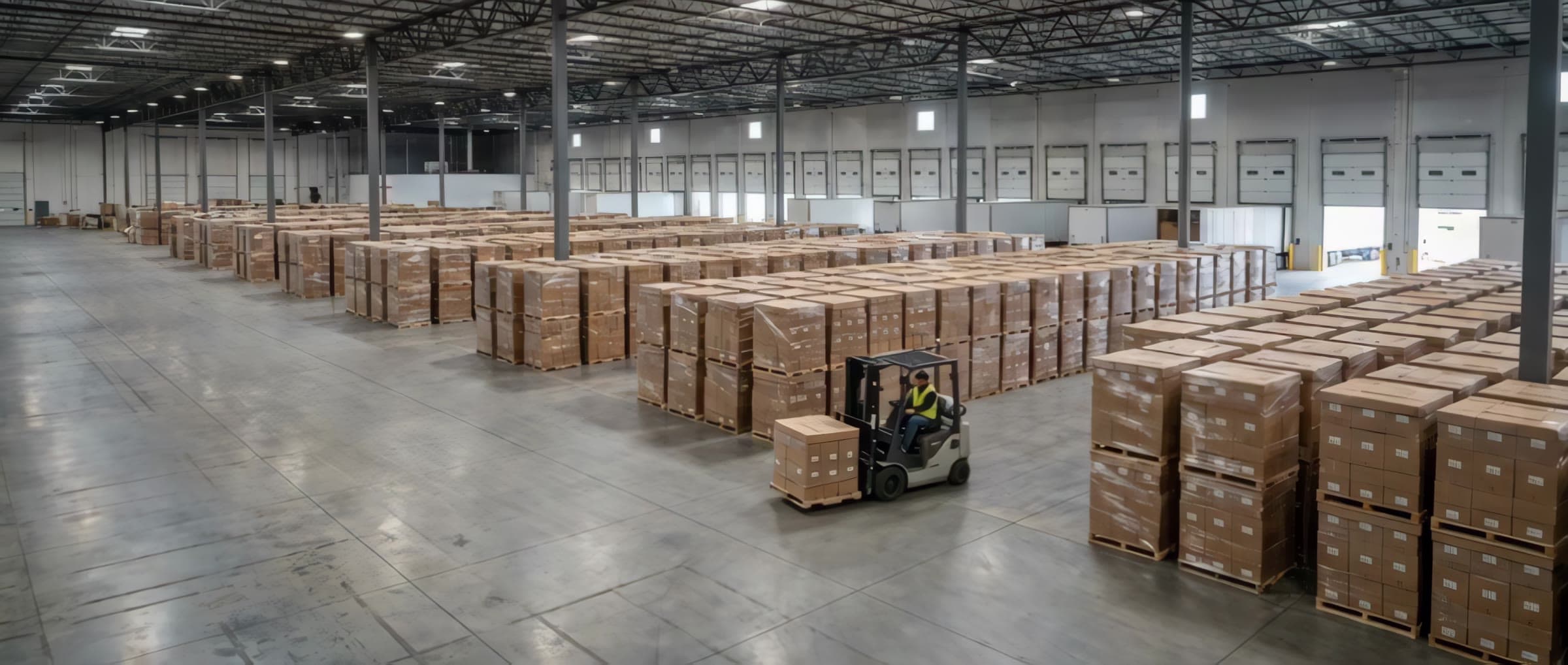 Palletized goods in a distribution warehouse